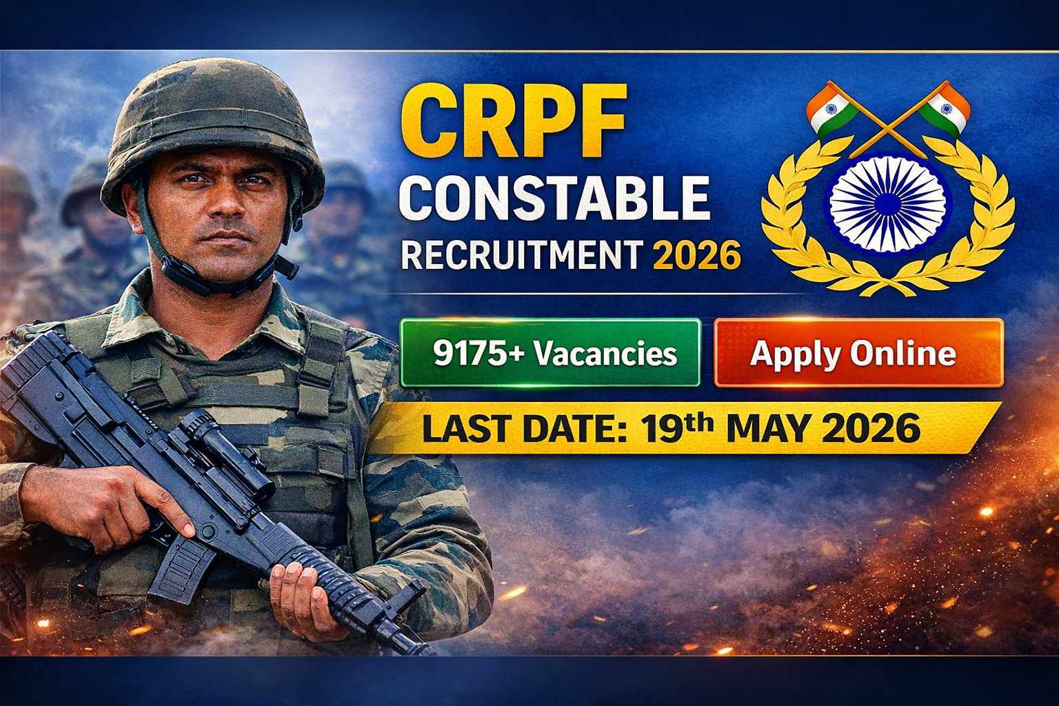 CRPF Constable Recruitment 2026 Apply Online – 9175 Posts | Last Date May 19